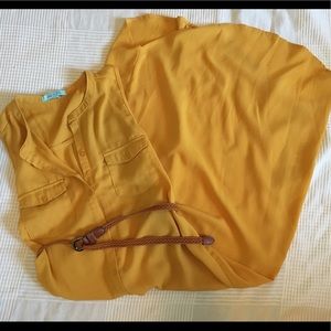 She & Sky Yellow Button Up Midi Dress Medium (EUC)